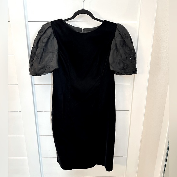 Y2K VINTAGE JESSICA HOWARD Velvet puff beaded floral sleeve midi woman dress - Picture 1 of 14